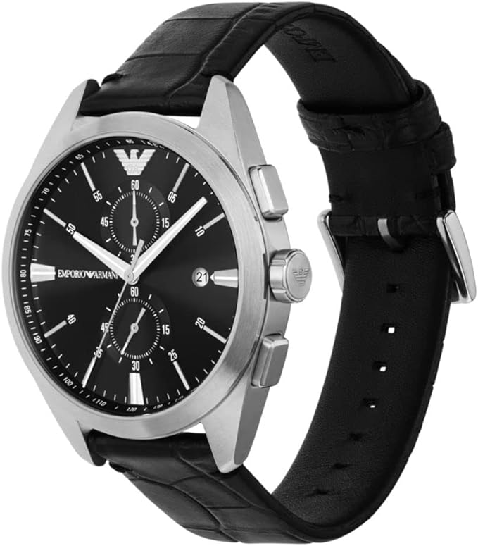 Emporio Armani Claudio Chronograph Black Dial Black Leather Strap Watch For Men - AR11542 Buy Now By Emporio Armani