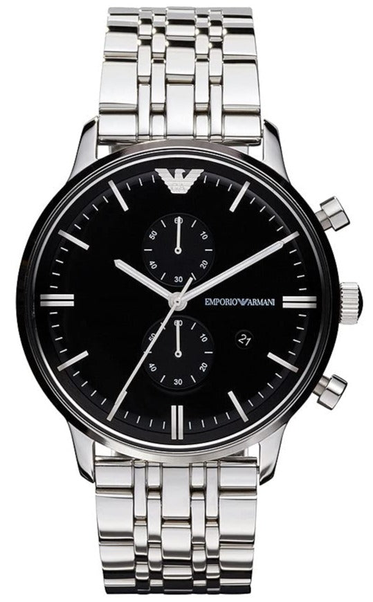 Emporio Armani Chronograph Black Dial Silver Steel Strap Watch For Men - AR0389 Buy Now By Emporio Armani