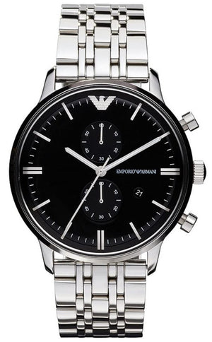 Emporio Armani Chronograph Black Dial Silver Steel Strap Watch For Men - AR0389 Buy Now By Emporio Armani