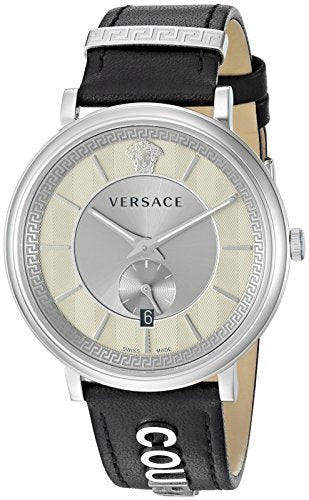 Versace V-Circle Black Manifesto Courage Quartz Silver Dial Black Leather Strap Watch for Men - VBQ080017 Buy Now By Versace