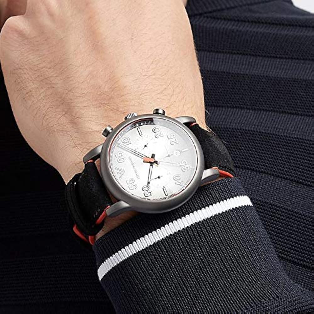 Emporio Armani Chronograph Quartz Grey Dial Black Leather Strap Watch For Men - AR11174 Buy Now By Emporio Armani