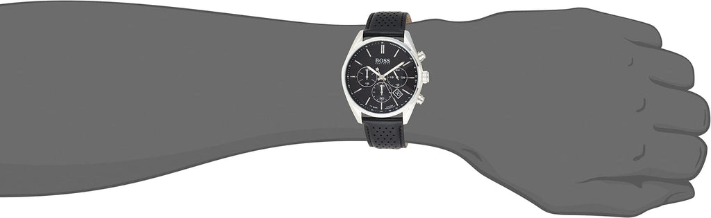 Hugo Boss Champion Black Dial Black Leather Strap Watch for Men - 1513816 Buy Now By Hugo Boss