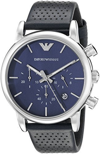 Emporio Armani Luigi Chronograph Blue Dial Black Leather Strap Watch For Men - AR1736 Buy Now By Emporio Armani