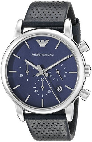 Emporio Armani Luigi Chronograph Blue Dial Black Leather Strap Watch For Men - AR1736 Buy Now By Emporio Armani