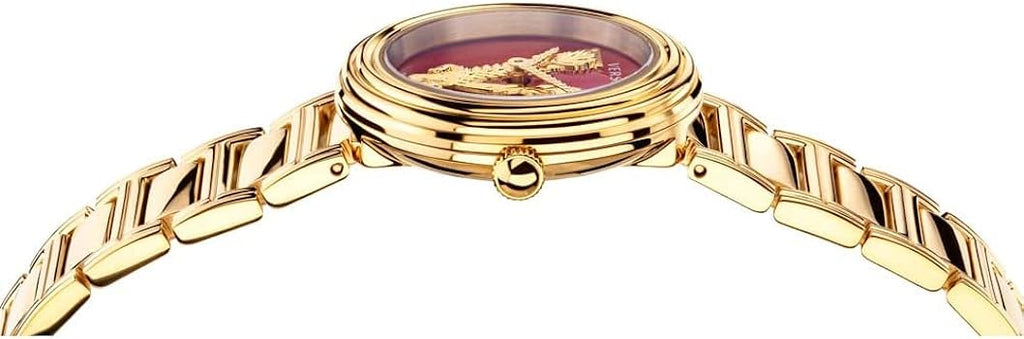 Versace Virtus Mini Quartz Red Dial Gold Steel Strap Watch For Women - VET300321 Buy Now By Versace