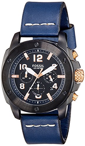 Fossil Modern Machine Chronograph Black Dial Blue Leather Strap Watch for Men - FS5066 Buy Now By Fossil