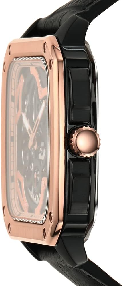 Fossil Inscription Automatic Skeleton Rose Gold Dial Black Leather Strap Watch for Men - BQ2572 Buy Now By Fossil