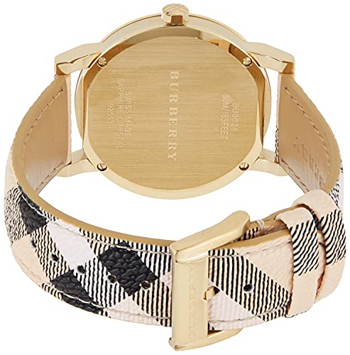 Burberry The City Gold Dial Haymarket Brown Leather Strap Watch for Women - BU9026 Buy Now By Burberry