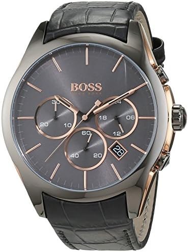 Hugo Boss Onyx Chronograph Grey Dial Black Leather Strap Watch For Men - HB1513366 Buy Now By Hugo Boss