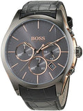 Hugo Boss Onyx Chronograph Grey Dial Black Leather Strap Watch For Men - HB1513366 Buy Now By Hugo Boss