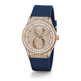 Guess Multifunction Crystals Rose Gold Dial Blue Rubber Strap Watch For Women - GW0439L4 Buy Now By Guess