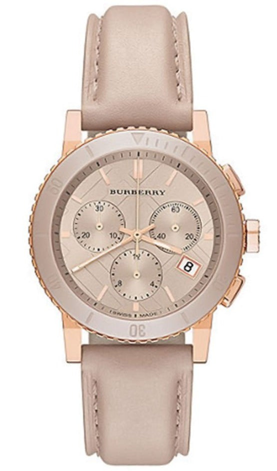 Burberry Chronograph Rose Gold Dial Beige Leather Strap Watch for Women - BU9704 Buy Now By Burberry