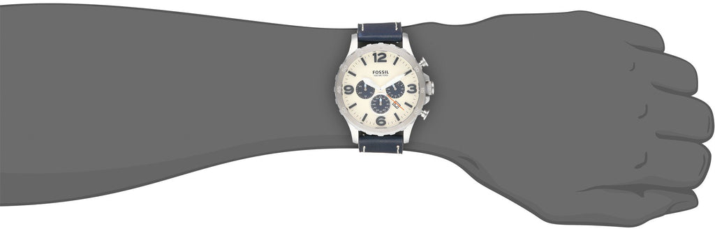 Fossil Nate Chronograph White Dial Blue Leather Strap Watch for Men - JR1480 Buy Now By Fossil