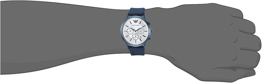 Emporio Armani Renato Chronograph Silver Dial Blue Silicone Strap Watch For Men - AR11026 Buy Now By Emporio Armani