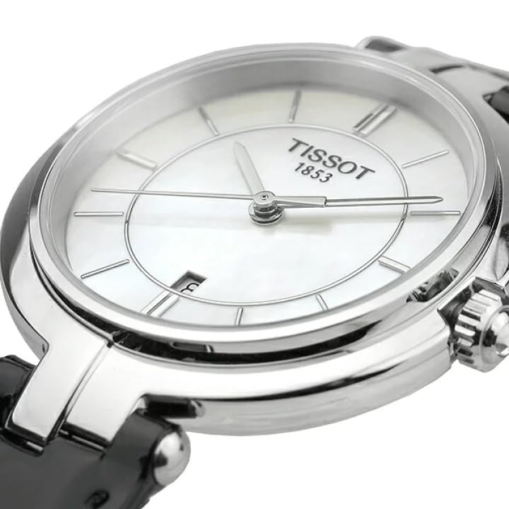 Tissot T Lady Flamingo Mother of Pearl White Dial Black Leather Strap Watch for Women - T094.210.16.111.00 Buy Now By Tissot