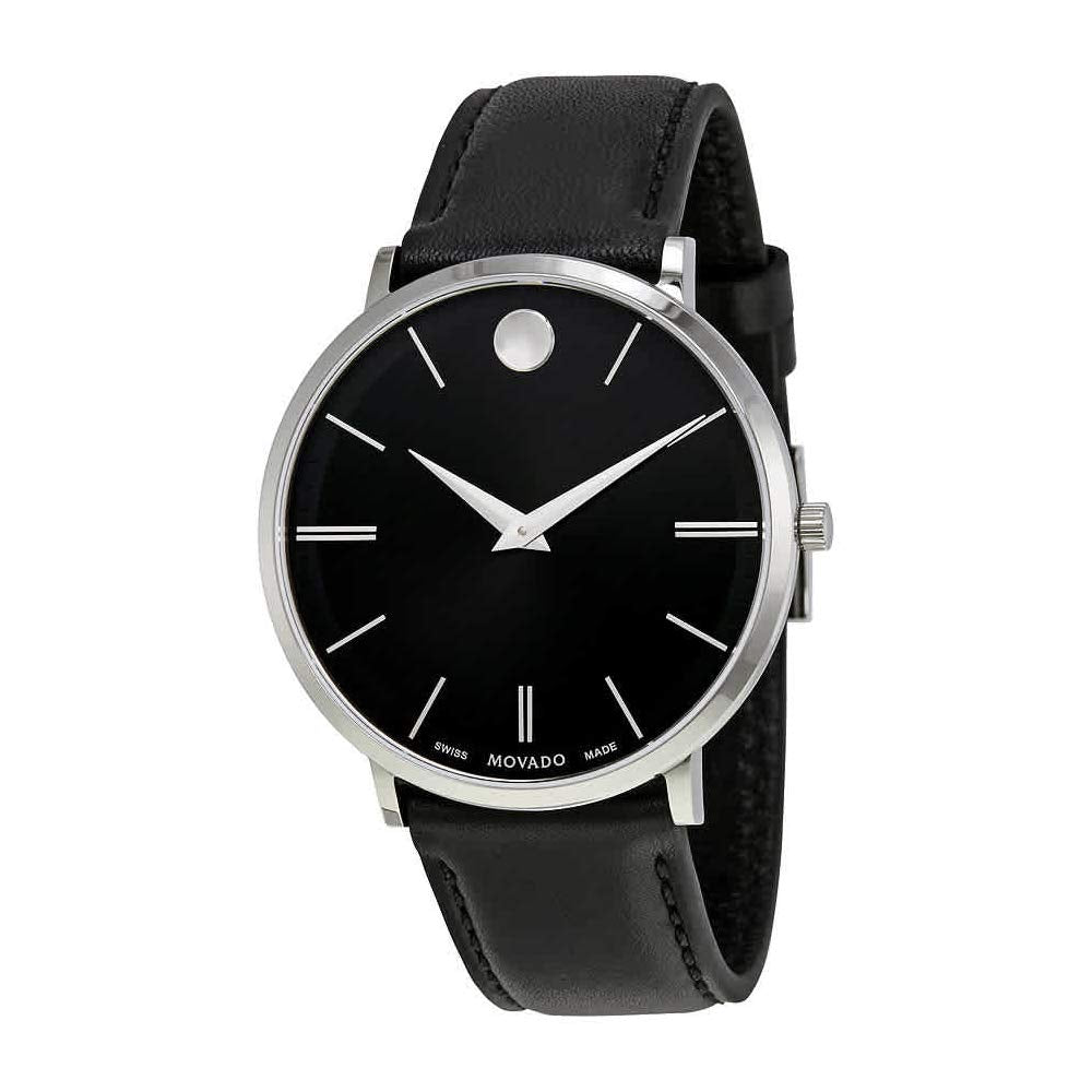 Movado Ultra Slim Black Dial Black Leather Strap Watch For Men - 0607086 Buy Now By Movado