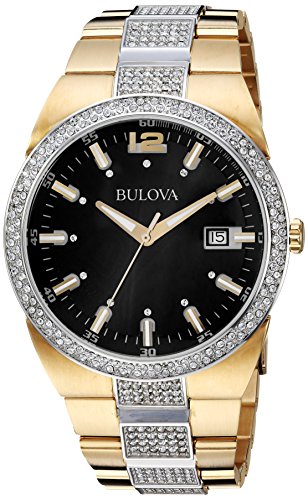 Bulova Crystal Black Dial Two Tone Steel Strap Watch for Men - 98B235 Buy Now By Bulova