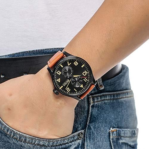 Hugo Boss Aeroliner Maxx Chronograph Black Dial Brown Leather Strap Watch For Men - 1513082 Buy Now By Hugo Boss