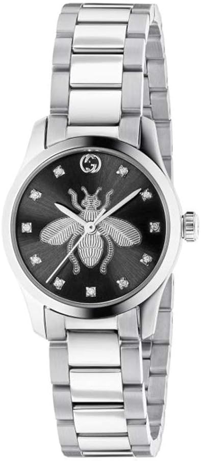 Gucci G Timeless Quartz Diamonds Black Dial Silver Steel Strap Watch For Women - YA1265024 Buy Now By Gucci