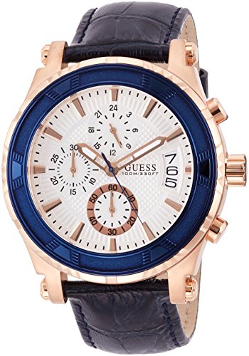 Guess Pinnacle Chronograph White Dial Blue Leather Strap Watch For Men - W0673G6 Buy Now By Guess