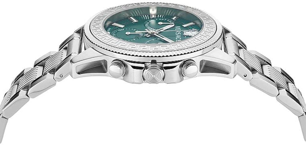 Versace Greca Action Chronograph Quartz Green Dial Silver Steel Strap Watch for Men - VE3J00422 Buy Now By Versace