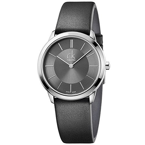 Calvin Klein Minimal Grey Dial Black Leather Strap Watch for Men - K3M221C4 Buy Now By Calvin Klein