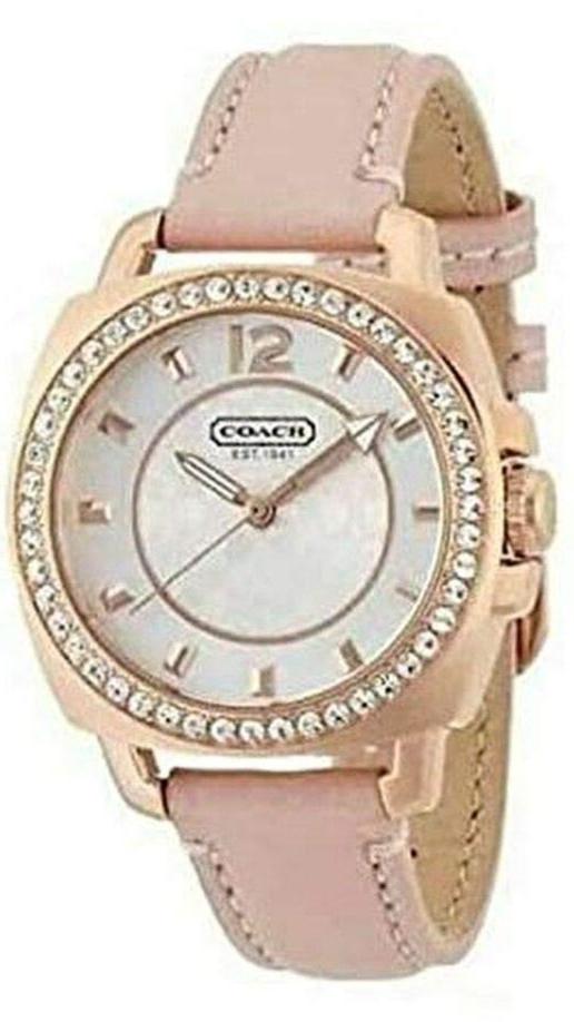 Coach Boyfriend Mother of Pearl White Dial Pink Leather Strap Watch for Women - 14503151 Buy Now By Coach