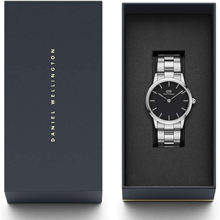 Daniel Wellington Iconic Link Black Dial Silver Steel Strap Watch for Women - DW00100204 Buy Now By Daniel Wellington