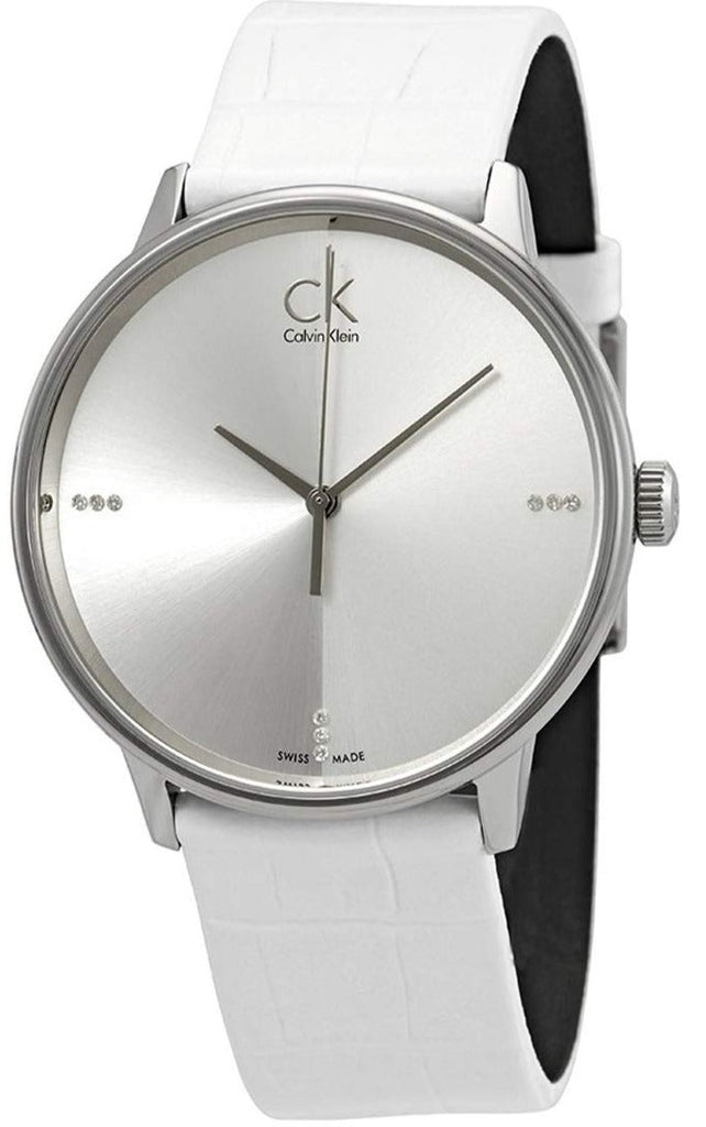 Calvin Klein Accent Silver Dial White Leather Strap Watch for Men - K2Y2X1KW Buy Now By Calvin Klein