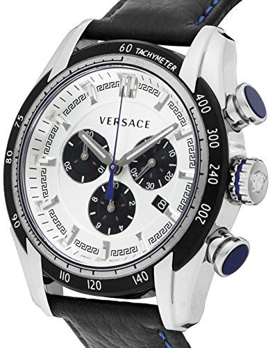Versace V-Ray Quartz Silver Dial Black Leather Strap Watch for Men - VDB010014 Buy Now By Versace