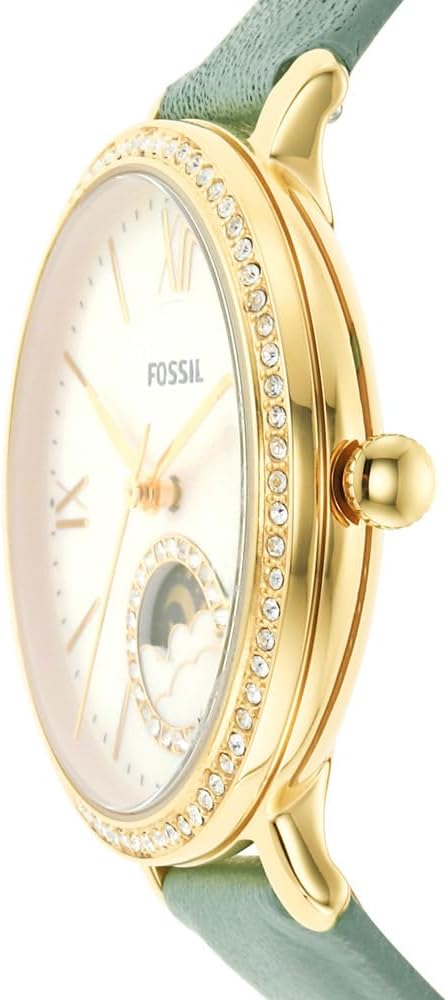 Fossil Jacqueline Analog Moonphase Mother of Pearl White Dial Green Leather Strap Watch for Women - ES5168 Buy Now By Fossil