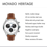 Movado Heritage Calendoplan Chronograph White Dial Brown Leather Strap Watch for Men - 3650008 Buy Now By Movado