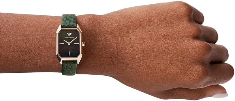 Emporio Armani Gioia Analog Black Mother of Pearl Dial Green Leather Strap Watch For Women - AR11149