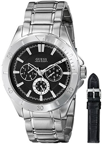 Guess Chronograph Black Dial Silver Steel Strap Watch for Men - W0193G2 Buy Now By Guess