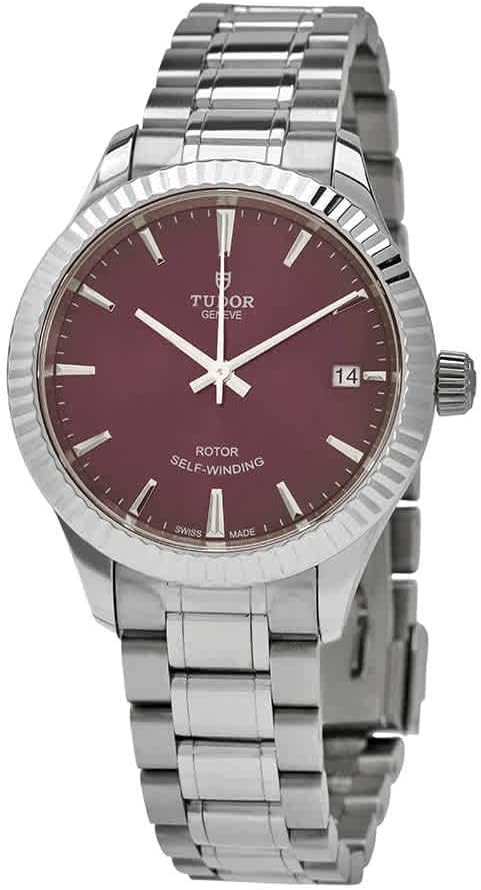 Tudor Style Automatic Burgundy Red Dial Silver Steel Strap Watch for Men - M12710-0015 Buy Now By Tudor