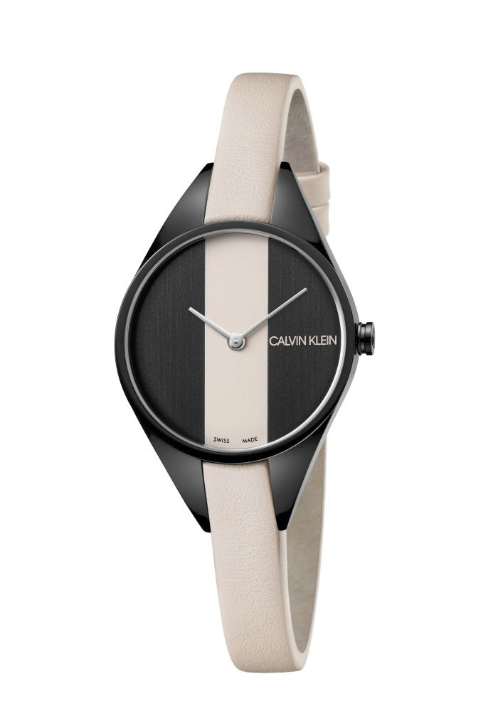Calvin Klein Rebel Cream Black Dial Cream Leather Strap Watch for Women - K8P237X1 Buy Now By Calvin Klein