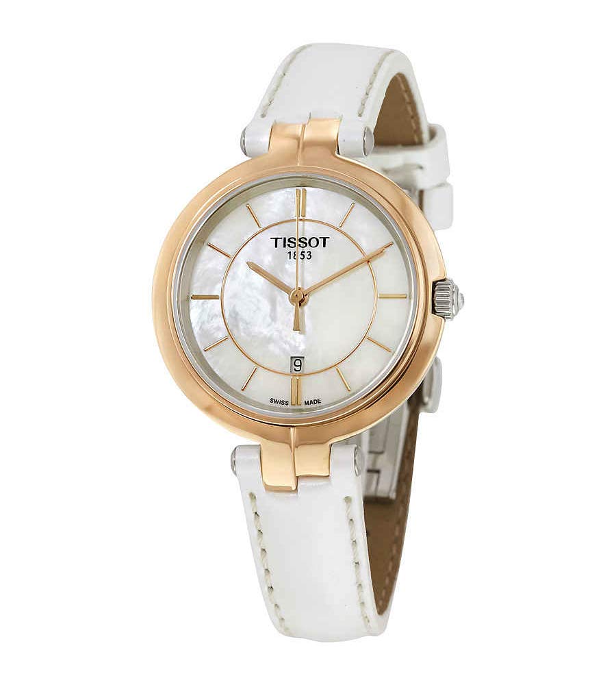 Tissot T Lady Flamingo Mother of Pearl White Dial White Leather Strap Watch For Women - T094.210.26.111.01 Buy Now By Tissot