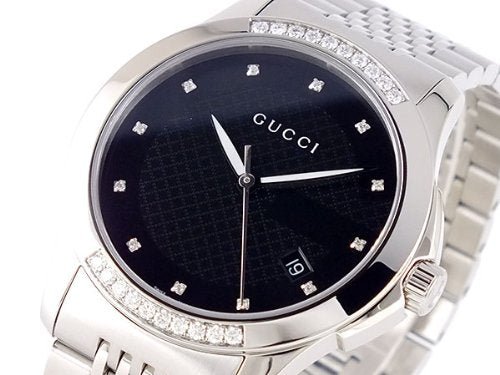 Gucci G Timeless Diamonds Black Dial Silver Steel Strap Watch For Women - YA126408 Buy Now By Gucci
