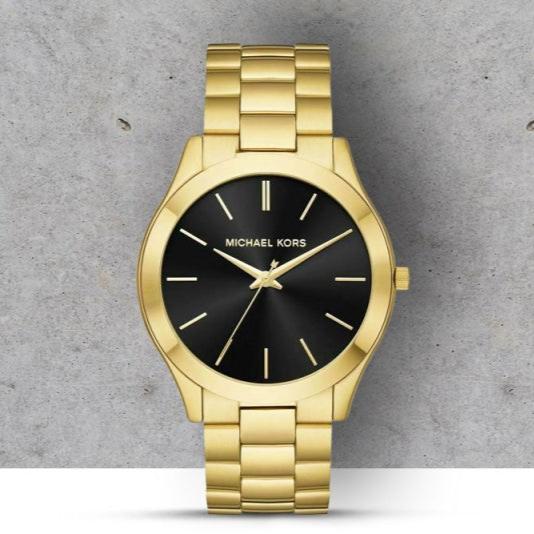 Michael Kors Slim Runway Quartz Black Dial Gold Steel Strap Watch For Men - MK8621 Buy Now By Michael Kors