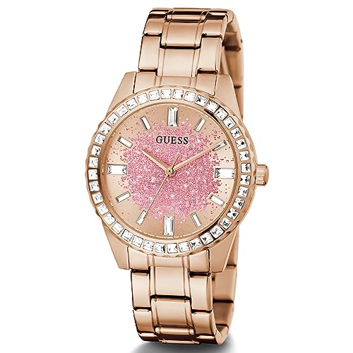 Guess Glitter Diamonds Pink Dial Rose Gold Steel Strap Watch for Women - GW0405L3 Buy Now By Guess