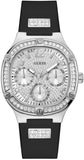 Guess Duchess Crystals Silver Dial Black Silicon Strap Watch For Women - GW0619L1 Buy Now By Guess