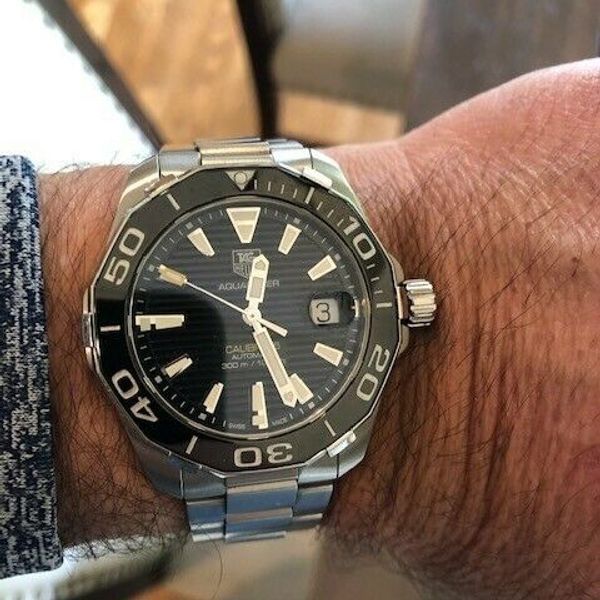 Tag Heuer Aquaracer Automatic Black Dial Silver Steel Strap Watch for Men - WAY211A.BA0928 Buy Now By Tag Heuer