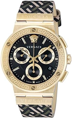 Versace Greca Chronograph Black Dial Brown Leather Strap Watch For Men - VEZ900621 Buy Now By Versace