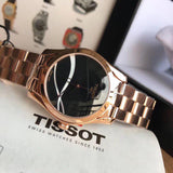 Tissot T Wave Black Dial Rose Gold Steel Strap Watch For Women - T112.210.33.051.00 Buy Now By Tissot