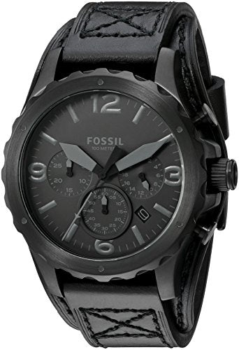 Fossil Nate Chronograph Black Dial Black Leather Strap Watch for Men - JR1510 Buy Now By Fossil