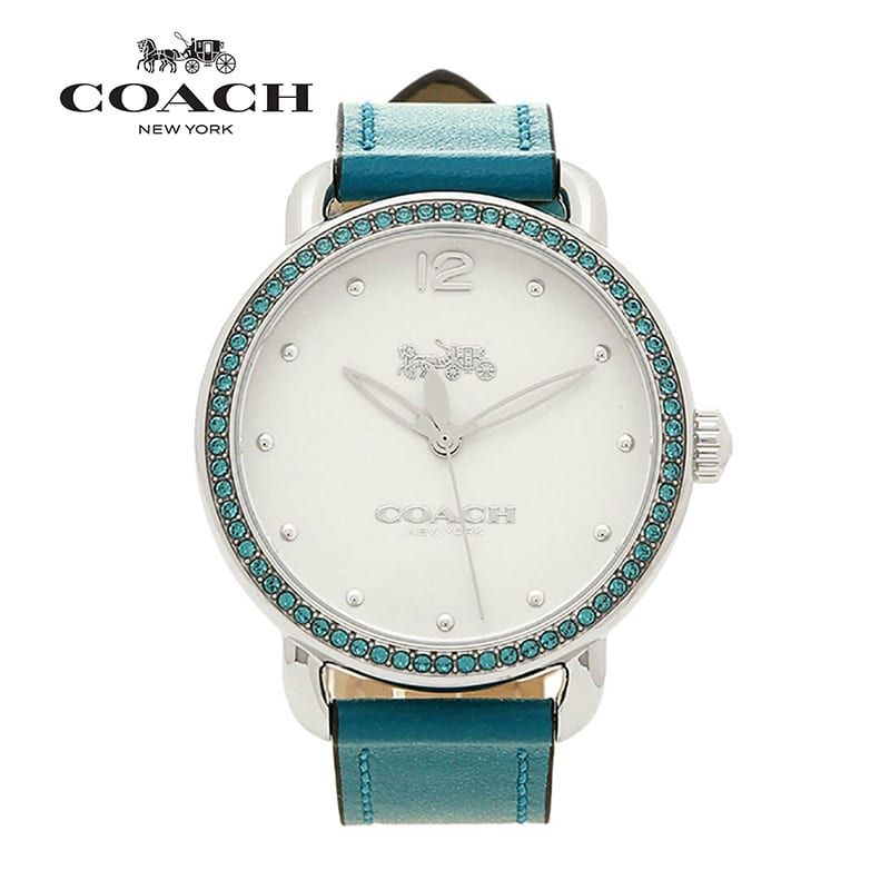 Coach Delancey White Dial Turquoise Leather Strap Watch for Women - 14502884 Buy Now By Coach