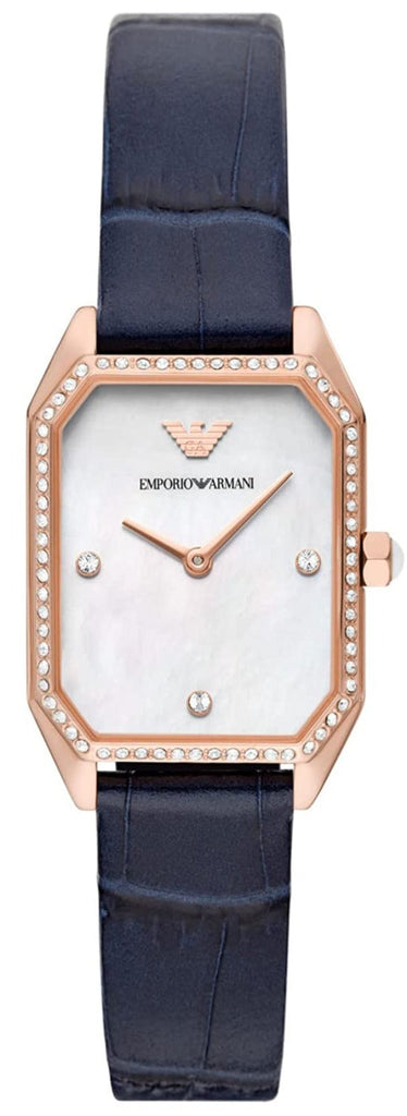 Emporio Armani Gianni T Bar Quartz Mother of Pearl Dial Blue Leather Strap Watch For Women - AR11466 Buy Now By Emporio Armani