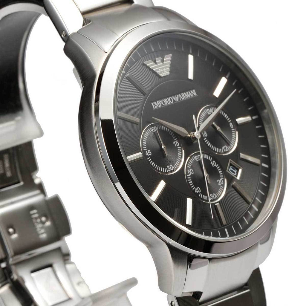 Emporio Armani Sportivo Chronograph Black Dial Silver Steel Strap Watch For Men - AR2460 Buy Now By Emporio Armani