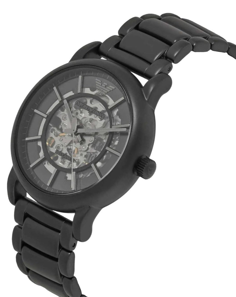 Emporio Armani Meccanico Skeleton Black Dial Black Steel Strap Watch For Men - AR60045 Buy Now By Emporio Armani