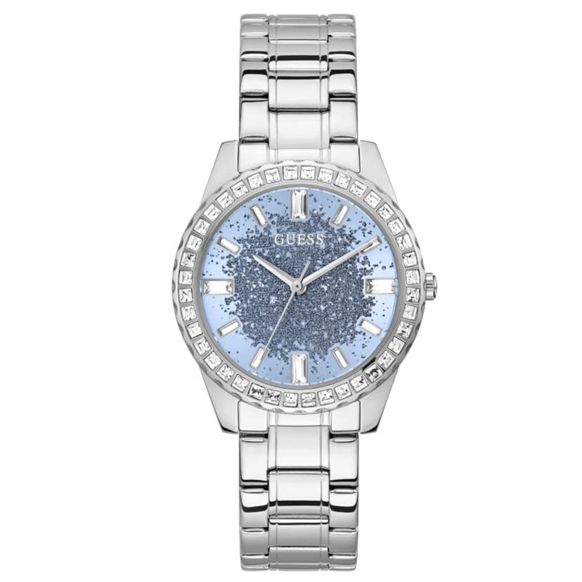 Guess Glitter Burst Diamonds Blue Dial Silver Steel Strap Watch for Women - GW0405L1 Buy Now By Guess